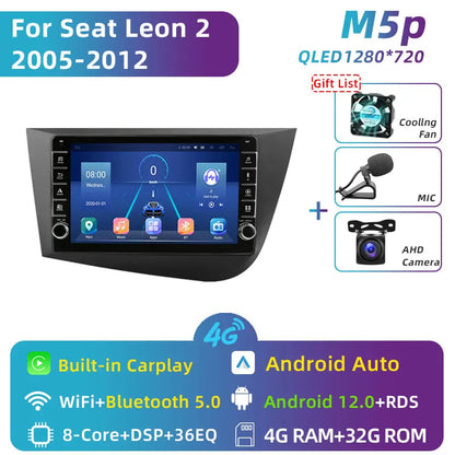 Jundof 2 Din Android 12 For Seat Leon 2 MK2 2005-2012 Car Radio Multimedia Video Player Carplay Stereo Autoradio DVD IPS Screen
