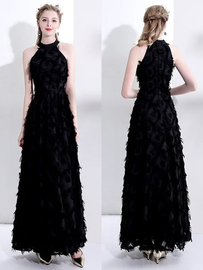 Elegant White Feather Evening Dress Hanging Neckline Engagement Birthday Adult Ceremony Ultra Fairy High End Long Skirt