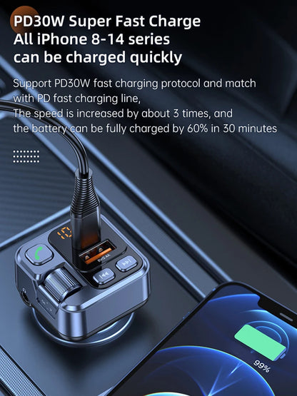 All-in-One Car Bluetooth Adapter - PD20W Fast Charger, USB U Disk Reader, Digital Display & FM Transmitter for Phones