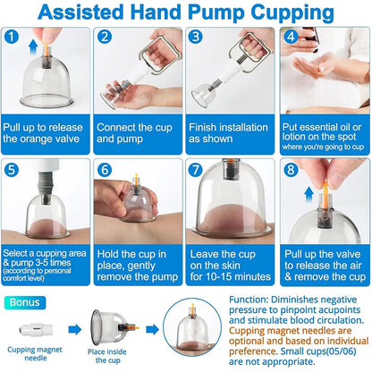 12-Piece Vacuum Cupping Set for Home Use, Flameless Suction Cups, Traditional Chinese Medicine Health Care, Gua Sha, Dampness Removal, Complete Set with Storage Bag