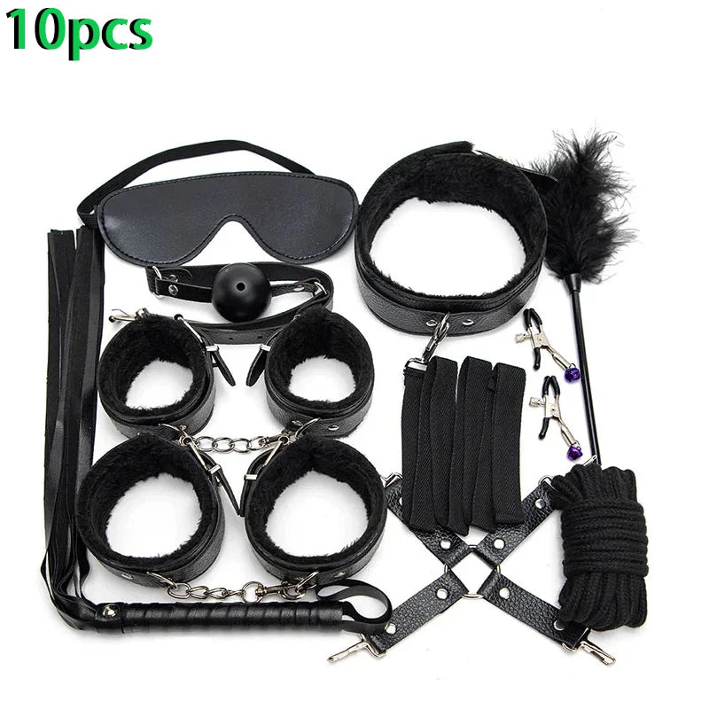 Erotic Sex Toys For Women Adults Games Nylon 16pcs Bondage BDSM Kits Handcuffs Sex Whip Mouth Gag Dildo Vibrator Anal Plug