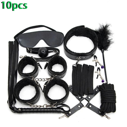 Erotic Sex Toys For Women Adults Games Nylon 16pcs Bondage BDSM Kits Handcuffs Sex Whip Mouth Gag Dildo Vibrator Anal Plug
