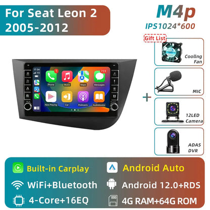 Jundof 2 Din Android 12 For Seat Leon 2 MK2 2005-2012 Car Radio Multimedia Video Player Carplay Stereo Autoradio DVD IPS Screen