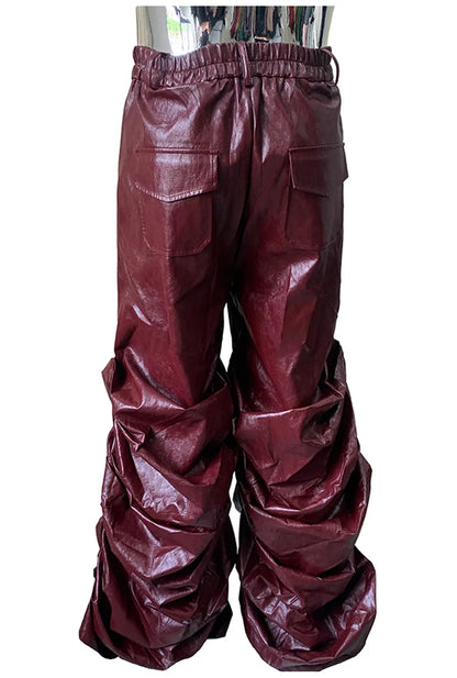 Nerazzurri Autumn Extra Long Soft Flowy Baggy Pu Leather Wide Leg Stacked  Pants for Men Luxury Designer Punk Style Streetwear