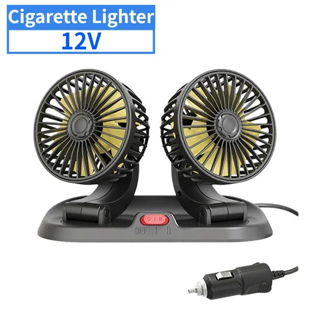 Car Fan 360° Adjustable 1/2/3/4 Head Air Fan Automotive Electric Fan USB/12V/24V Fan 2 Speeds Car Silent Fan for Home Desk Car