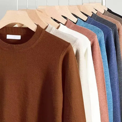 Sweater men's round neck solid color inner layer base sweater new 2025 autumn warm top sweater knitwear multi color selection