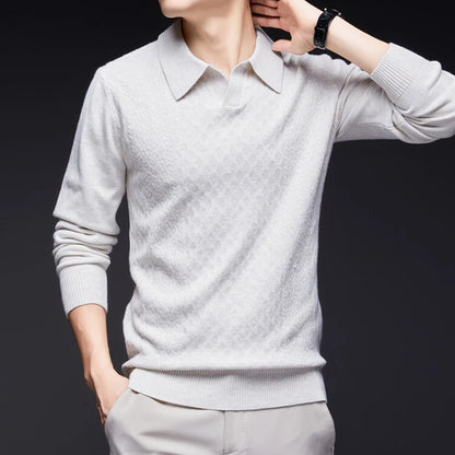 High-quality Men's Business Casual Solid Color V-neck Long Sleeve Warm Sweater, 2024 Daily Versatile POLO Shirt.M-4XL