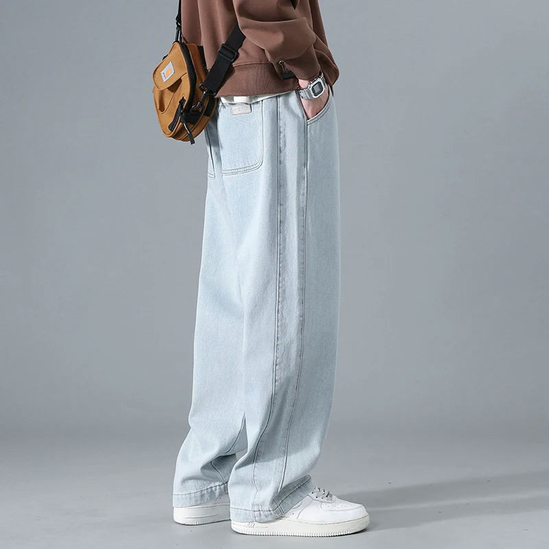 Men's Workwear Jeans Spring Autumn Wear Resistant Dirty Denim Multi Pocket Loose Straight Cut Fashion Urban Casual Leisure