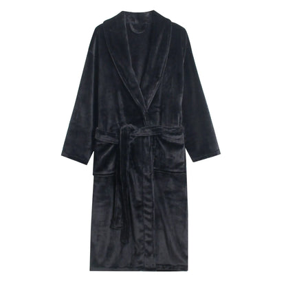 ex Thi Coral Fce Robe Long Flannel Pajamas Autumn Winter Home Clothes Air Conditioning Morning Gown Couple Pyjamas