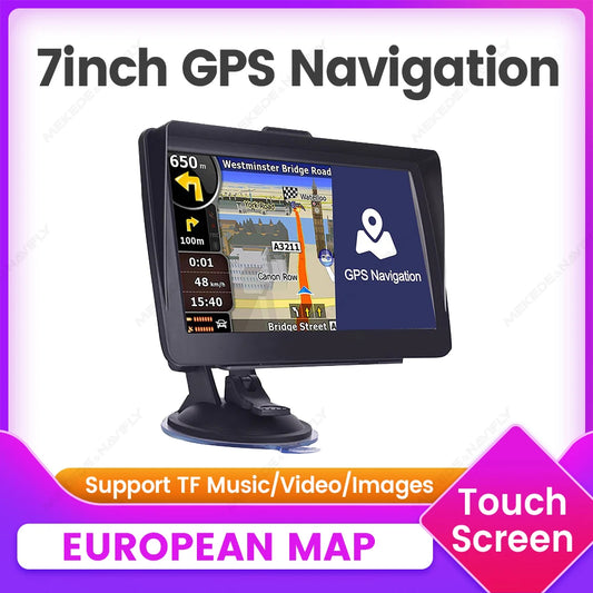 2025 Car GPS Navigation 7 Inch Touch Screen GPS Navigator Truck Support TF 2500mah New Europe MAP Hi-Fi Speakers FM Transmitter