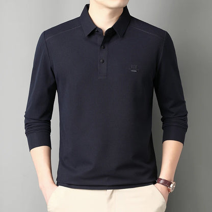 2025 New High End Long Sleeved T-shirt for Men Autumn Edition Flip Collar Thin Polo Shirt Business and Leisure Bottom Shirt