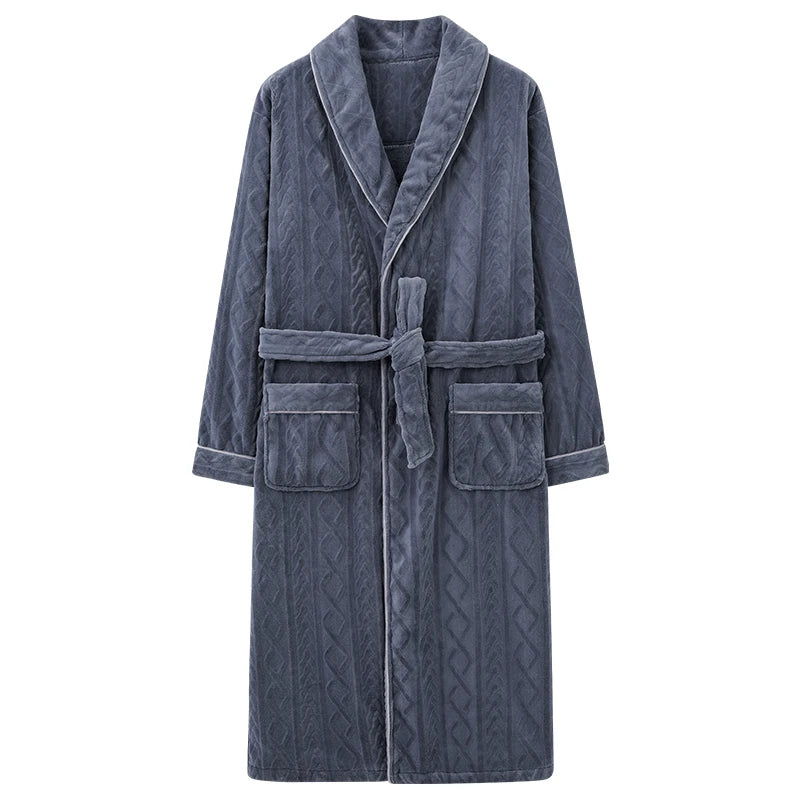 Autumn Winter Bathrobe Men Thick Flannel Sleep Top Kimono Robes For Male Coral Fleece Robes Long Bath Robe Bride Dressing Gown