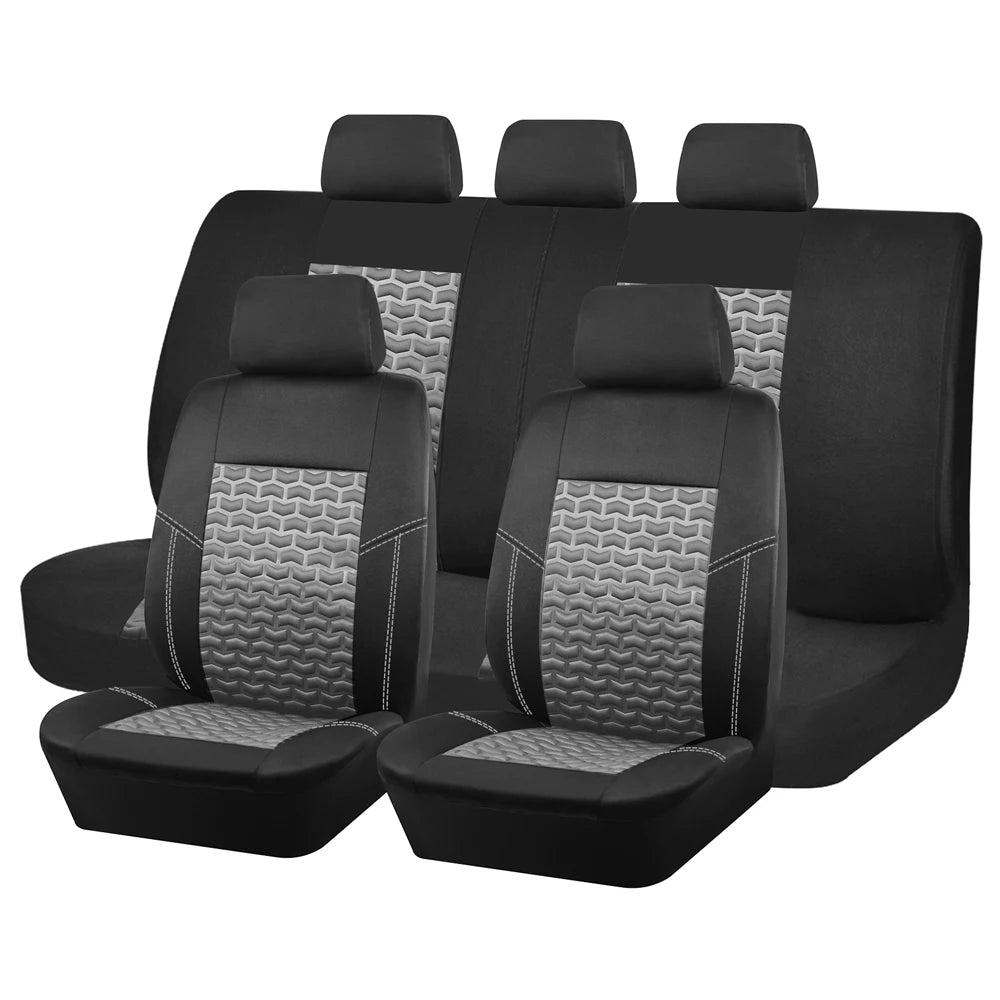 AUTO PLUS Car Seat Covers Tire Texture Press Breathable Fabric Seat Covers for Car 3 Zipper for Rear Seat Backrest