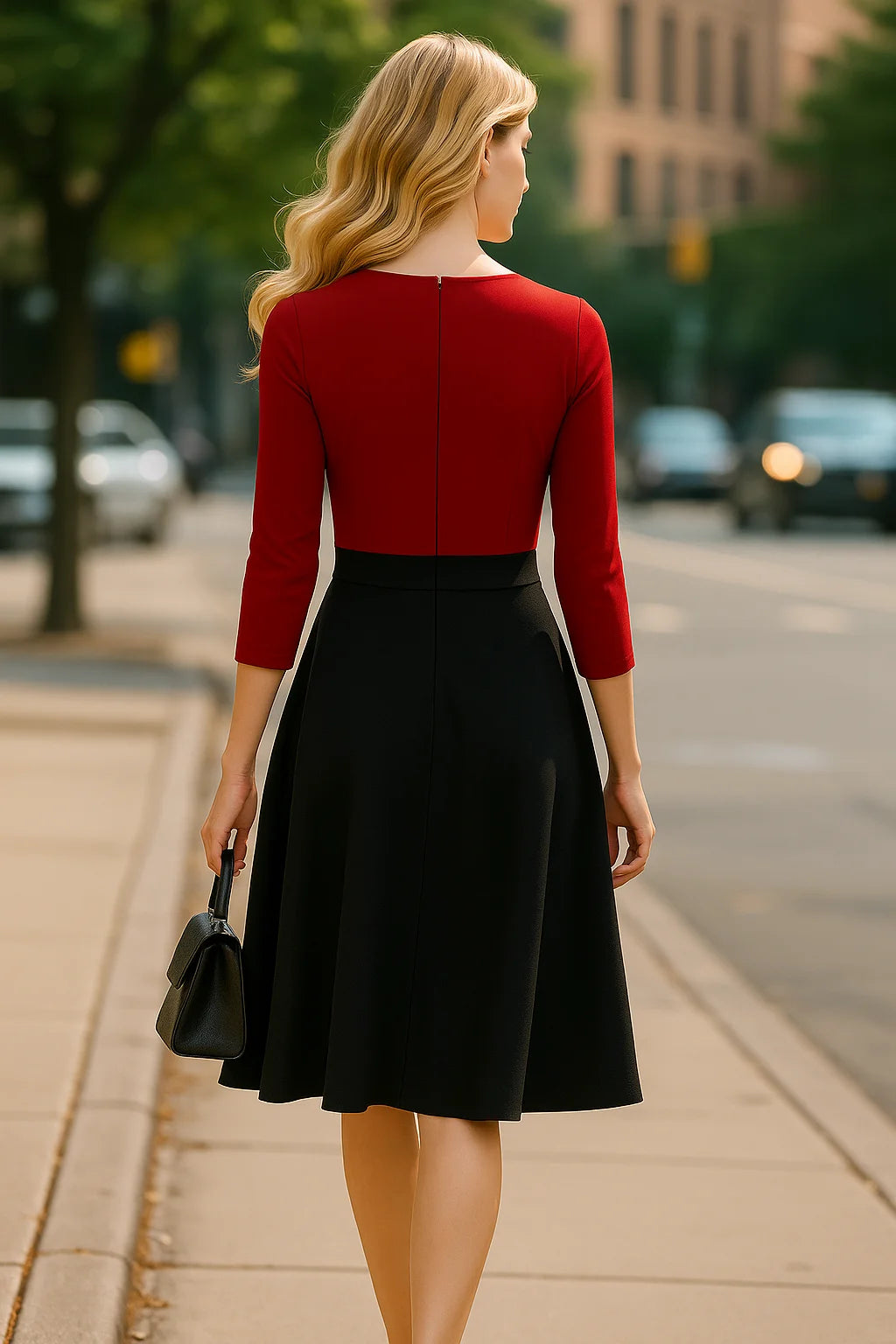 Womens Elegant Front Zipper Work Office A-Line Colorblock Business Casual Party Slim Fit And Flare Church Dress