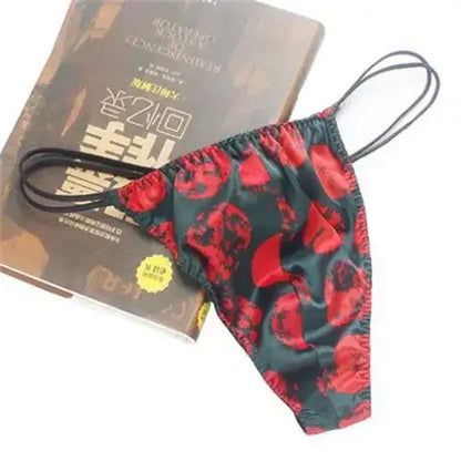 2pcs/lot Real silk low-waist men underwear personality trend men thong silk stretch briefs sexy double T pants