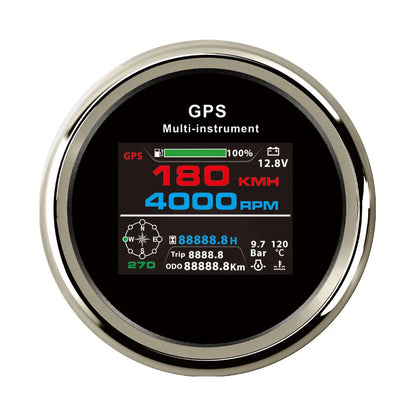Rhaxel 10 in 1 Multifunction Gauge Digital 85mm GPS Speedometer with RPM Fuel Level Oil Pressure Voltmeter Gauge for Car Marine
