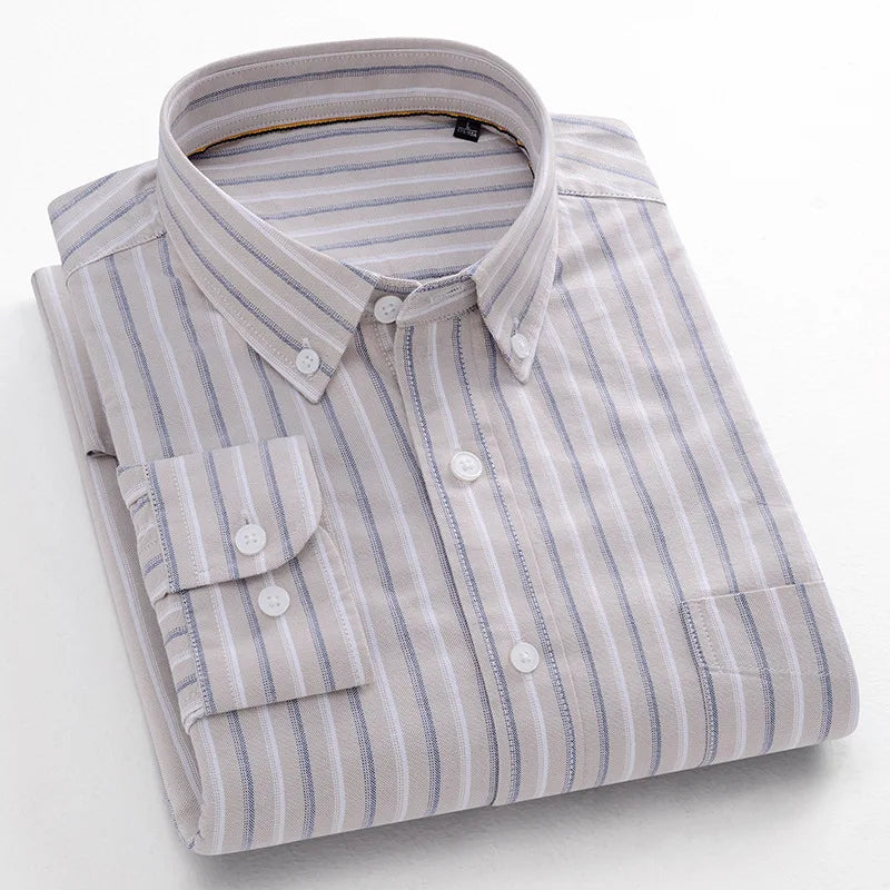 Fashion Korean Popular Clothes 100% Cotton Striped Long Sleeve Shirts for Man Casual Plain Shirt Trends Designer Tops