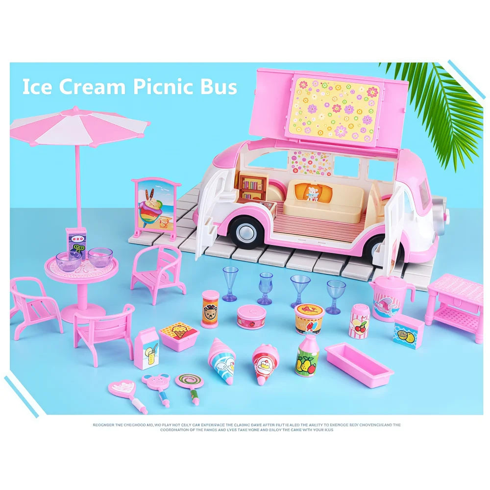 DIY Doll House for LOL Dolls Convertible Picnic Car & Bus Cute Miniatures Dollhouse Birthday Gift for Girls