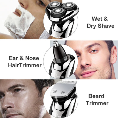 Hatteker Men's Electric Shaver Multifunction 3-in-1 Nasal Hair Trimmer Washable Beard Razor  USB Chargeable New Model RSCW-9598A
