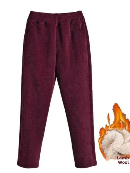 High Waist Fleece Lined Corduroy Harlan Pants Straight Leg Warm Women's Casual Trousers Autumn Winter New Arrival