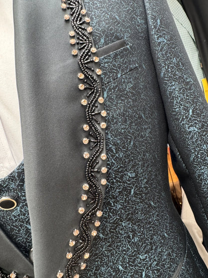 Txjojn New Jacquard Beaded Suit Set 3 Pieces For Men Prom Wear Customized Shawl Lapel Slim Fit Men's Suits Wedding Groom Outfit