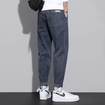 Men Autumn Winter Baggy Straight Leg Casual Jeans Trend Male High Waist Harem Pants Classic Simplicity Blue Black Gray Trousers