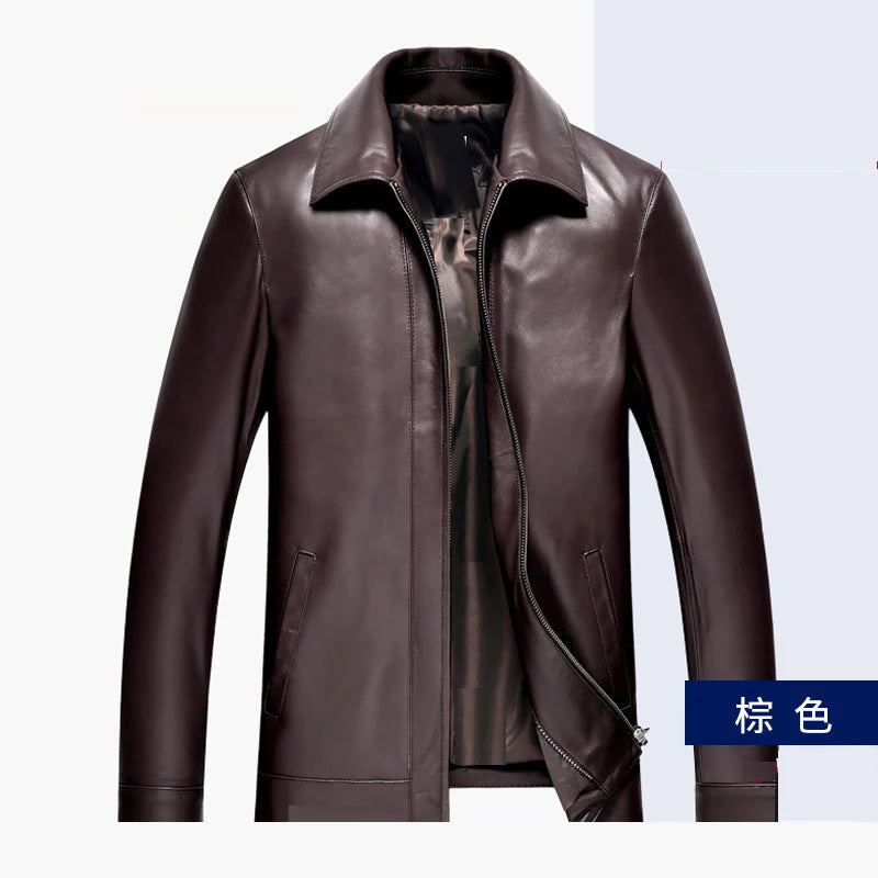 plus Size Men's Leather Jacket Stand Collar Genuine Sheepskin Coat Business Casual Style Autumn Wear Comfortable Fit Coat