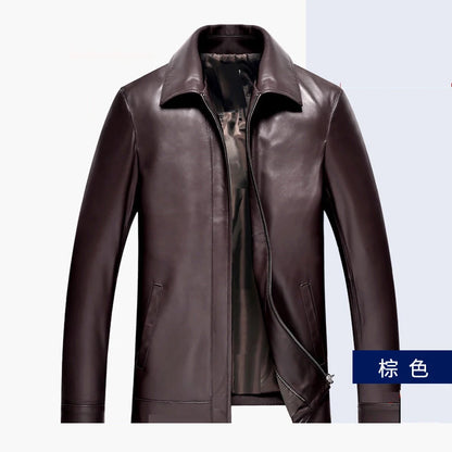 plus Size Men's Leather Jacket Stand Collar Genuine Sheepskin Coat Business Casual Style Autumn Wear Comfortable Fit Coat