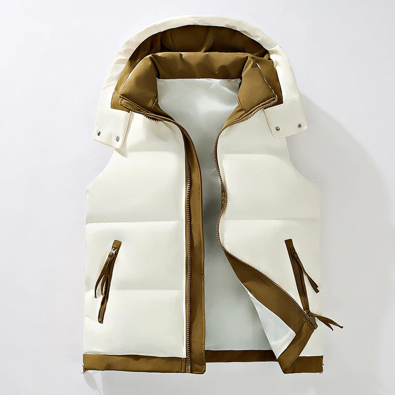 Men's Color-Block Puffer Vest with Removable Hood - Zip Closure & Flap Pockets, Water-Resistant Warm for Winter Casual Outfits