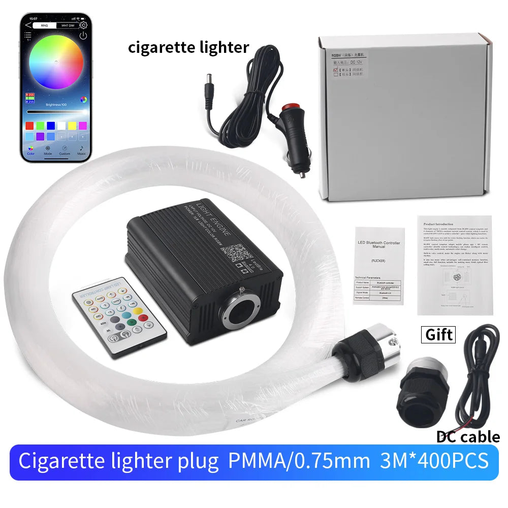 16W Car Roof Star Light Twinkle Fiber Optic Light Ceiling Star Lighting Kit RGBW APP Music Control Car Starry Sky Ceiling Lamp