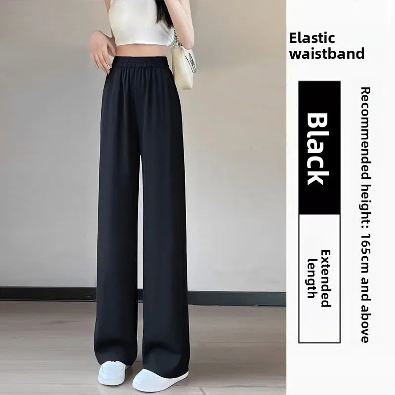 High Waist Straight Leg Suit Pants Women's Summer Thin Large Size Fat MM Hip Covering Slim Wide Leg Trousers Korean Style