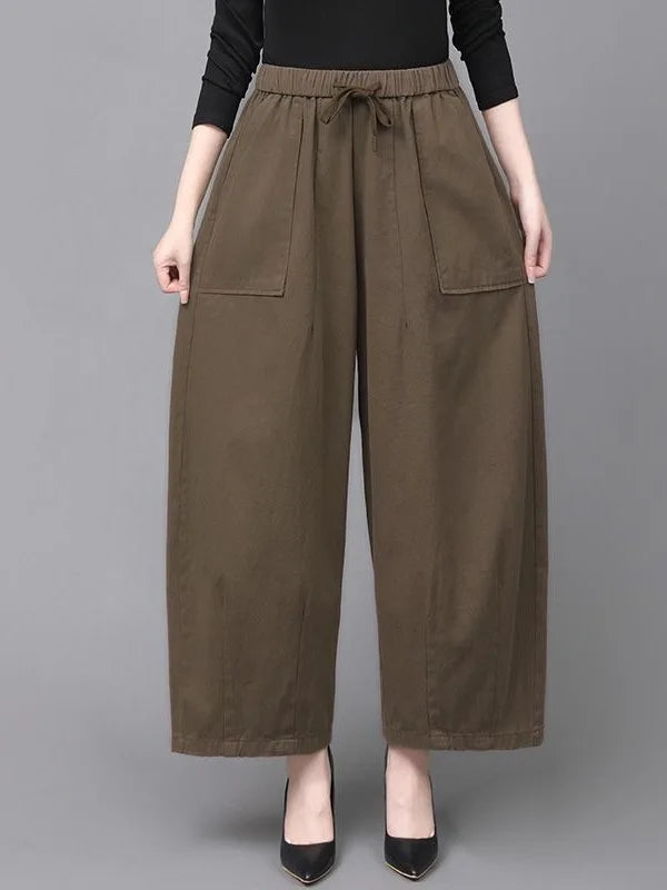 High Waist Wide Leg Pants Women Loose Slimming Nine Points Casual Pants plus Size Versatile Midlife Mom Pants Commute Style