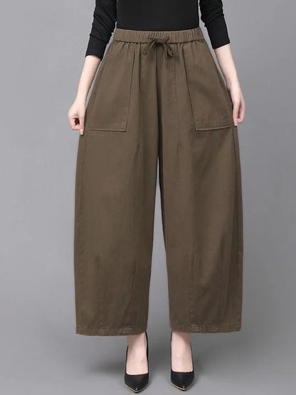 High Waist Wide Leg Pants Women Loose Slimming Nine Points Casual Pants plus Size Versatile Midlife Mom Pants Commute Style