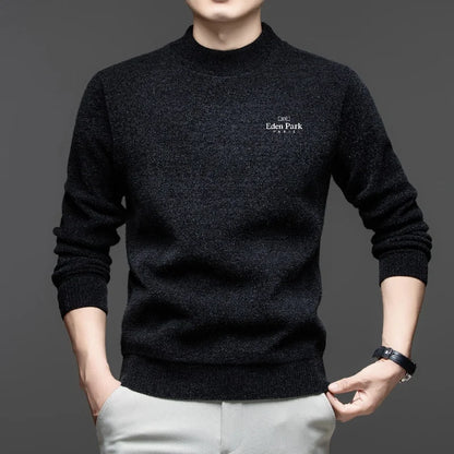 Fashionable autumn winter personalized mens brand classic letter embroidery comfortable knitted sweater new velvet warm pullover