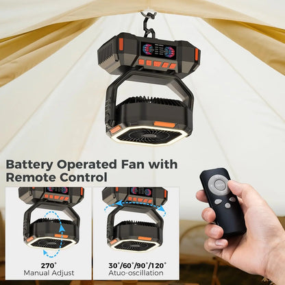 Camping Fan 40000mAh Battery Powered Fan Rechargeable  4 Speeds with LED Lantern -  Hanging Portable Outdoor cold fan Tent Fans