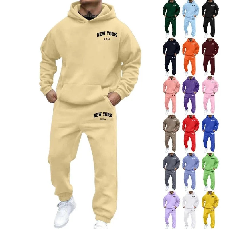 Amazon Cross-Border Hot Selling New Arrival Men's and Women's Streetwear Trendy Fleece Hooded Print Sweatshirt Set Bestseller