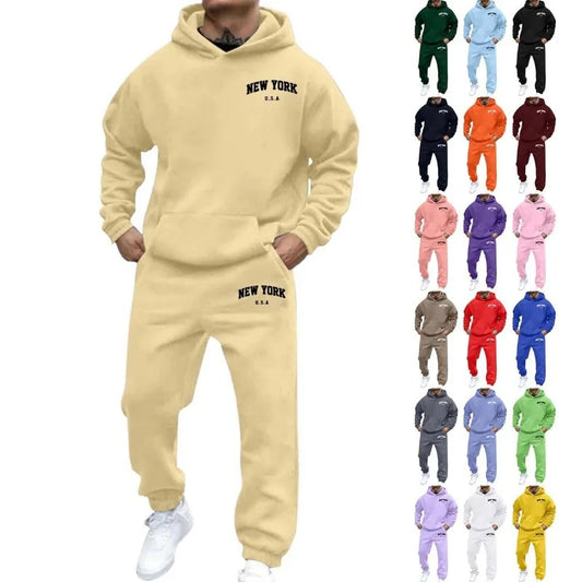 Amazon Cross-Border Hot Selling New Arrival Men's and Women's Streetwear Trendy Fleece Hooded Print Sweatshirt Set Bestseller