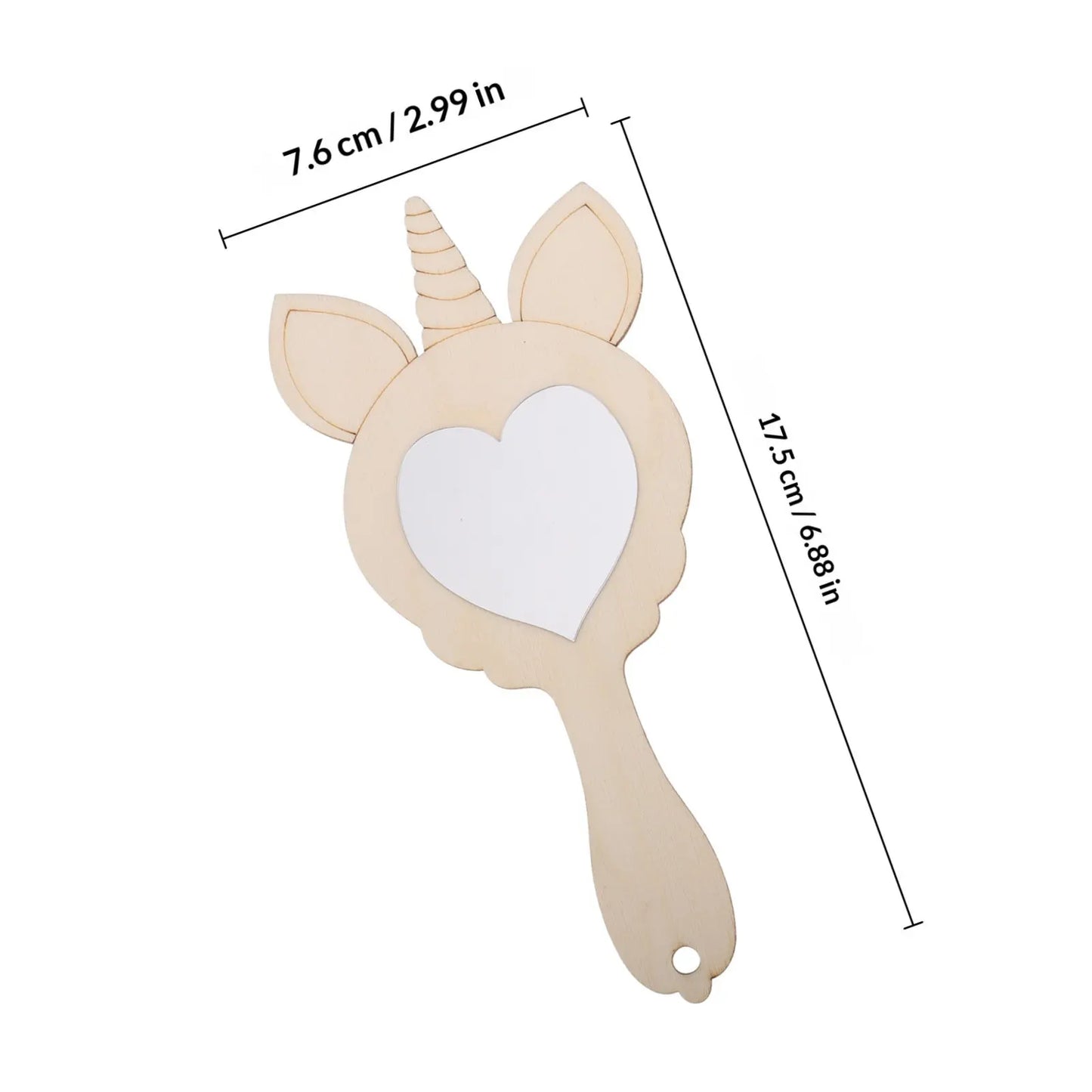 1Set Unpainted Wooden Unicorn Mirror Kit Kids Handheld Craft Set Natural Wood DIY Painting Activity Snowflake Mud Pearl Clay