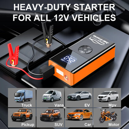 8000amp A 180psi Powerful Car Jumper Multifunction 12v Battery Booster Super Compressor Power Bank Jump Starter With Air Pump