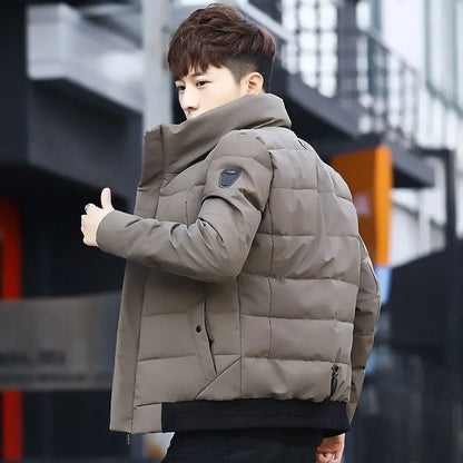 Super Warm Men's Quilted Jacket with Stand Collar Korean Design Thickened Winter Coat Youth Outdoor Sportswear