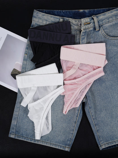 Men's Sexy See-Through Pouch Mini Tight Briefs Unique Crotch Cutout Ice Silk Cooling Underwear