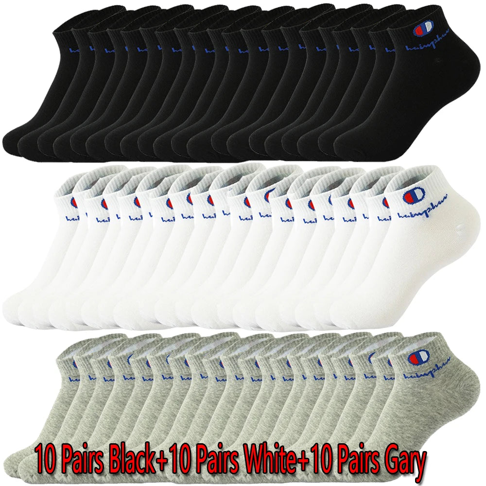 10/20/30 Pairs Ankle Socks Men Women Cotton Brand Socks Athletic Running Socks Cushioned Breathable Low Cut Sports Short Socks