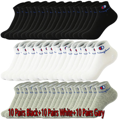10/20/30 Pairs Ankle Socks Men Women Cotton Brand Socks Athletic Running Socks Cushioned Breathable Low Cut Sports Short Socks