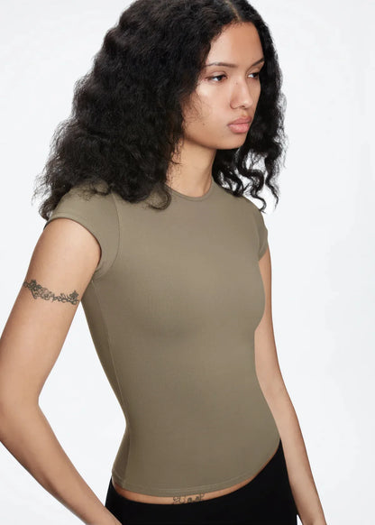 Tank Basic Slim-Fit Round-Neck T-Shirt, High-Elastic Slim-Fit Slimming Hot Girl Style Short Top, Versatile Hot Girl Style Everyday Outerwear Top, High-Elastic Slim-Fit T-Shirt