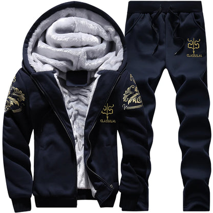 Wolf Czuadlte2024New Winter Men's Sports Set Casual Pants Hooded Sweater Youth Large Plus Plush Thickened Cardigan Two Piece Set