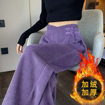 2024 Autumn/Winter New Collection Thick Velvet Pants High Waist Drop Feeling Straight Leg Casual Wide Leg Trousers