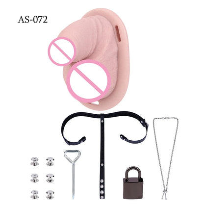 FRKO Real Skin Feel Silicone Male Chastity Cage Device Lock Bondage Belt Penis Sleeve Cock Restraint BDSM Erotic Sex Toys Men 18