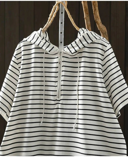 Short-sleeve Women T-shirt Summer 2026 Stylish New Trendy Loose Striped T-shirt ZF2132