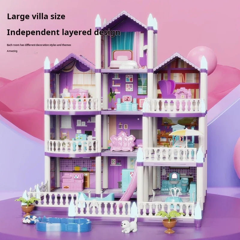 DIY Villa Castle Assembly Doll House Mini Furniture Accessories Model Home Decoration Girl Pretend Play Toy Kid Birthday Gifts