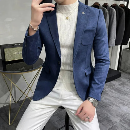 Men's Fleece Jacket Suit Coat Blazer Men's Business Leisure Slim Fit  Button Suit Coat Men Blazer Slim Fit